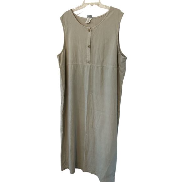 EILEEN FISHER WOMEN PARTIAL BUTTON FRONT COTTON MAXI DRESS SZ 2X - Picture 1 of 3